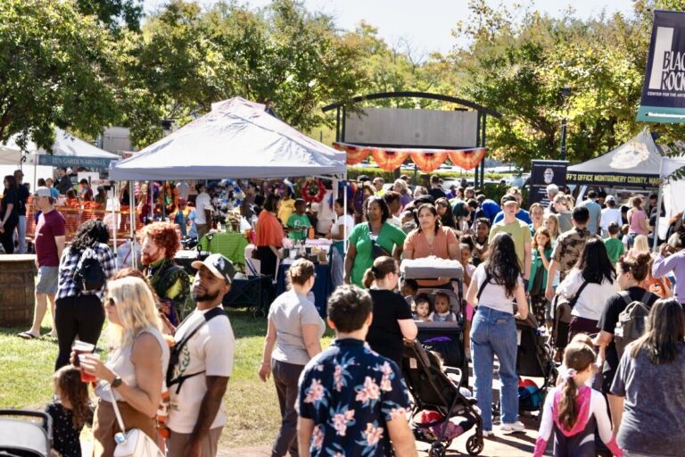 Crowds shopping at outdoor community market