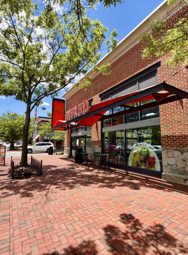 Streetscape with restaurants and shops in Germantown Town Center